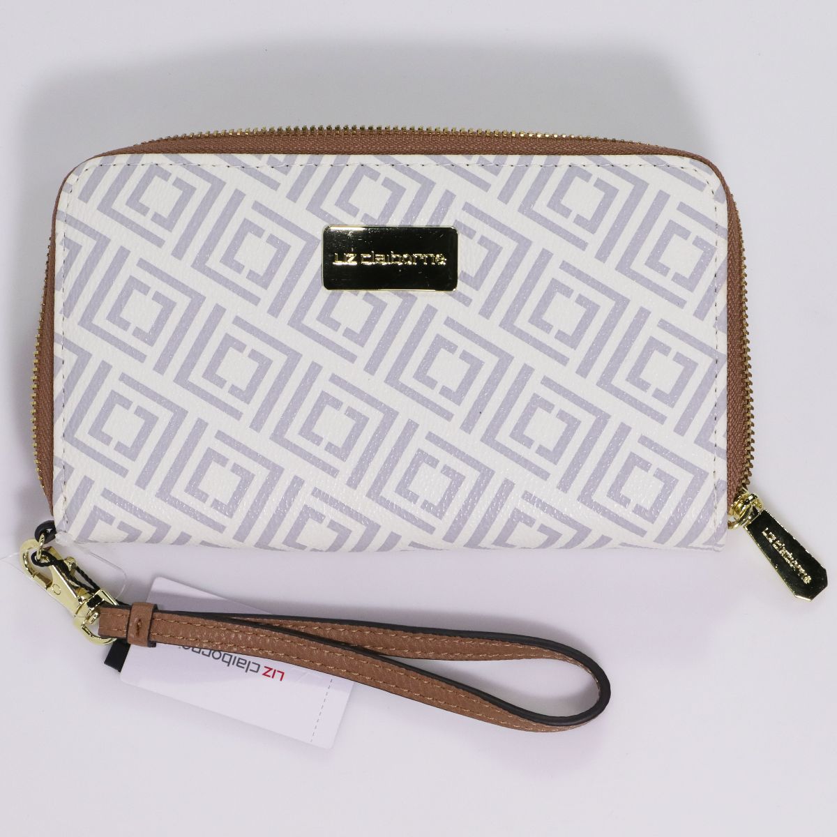 Liz Claiborne Faux Leather Zip-Around Wristlet - Grey Monogram Womens Handbags & Purses Liz Claiborne - Simple Cell Bulk Wholesale Pricing - USA Seller