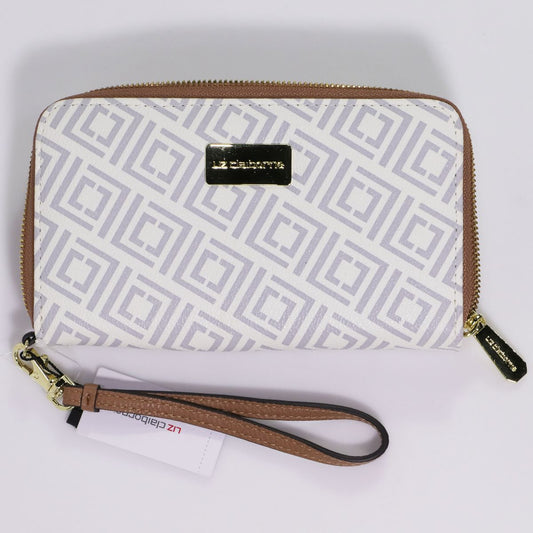 Liz Claiborne Faux Leather Zip-Around Wristlet - Grey Monogram Womens Handbags & Purses Liz Claiborne - Simple Cell Bulk Wholesale Pricing - USA Seller