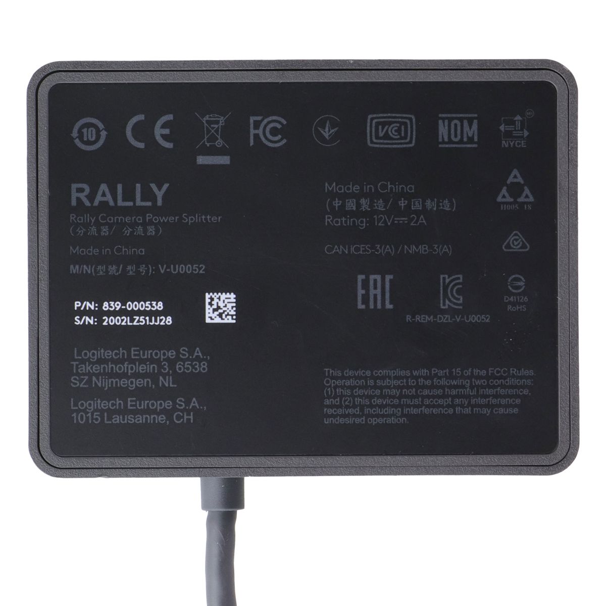 Logitech Rally Camera Power Splitter Worldwide - (V-U0052) Telecom Systems - Conference Equipment Logitech - Simple Cell Bulk Wholesale Pricing - USA Seller