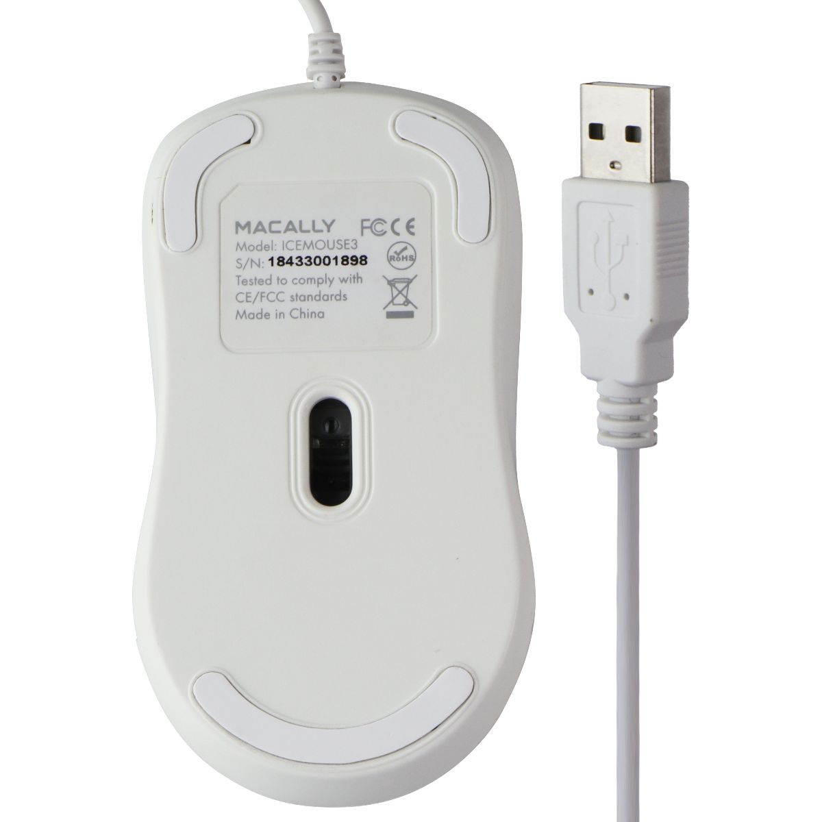 Macally (5-ft) USB Wired 3-Button Computer Mouse for Mac/PC - (ICEFROST3) White Keyboards/Mice - Mice, Trackballs & Touchpads Macally    - Simple Cell Bulk Wholesale Pricing - USA Seller