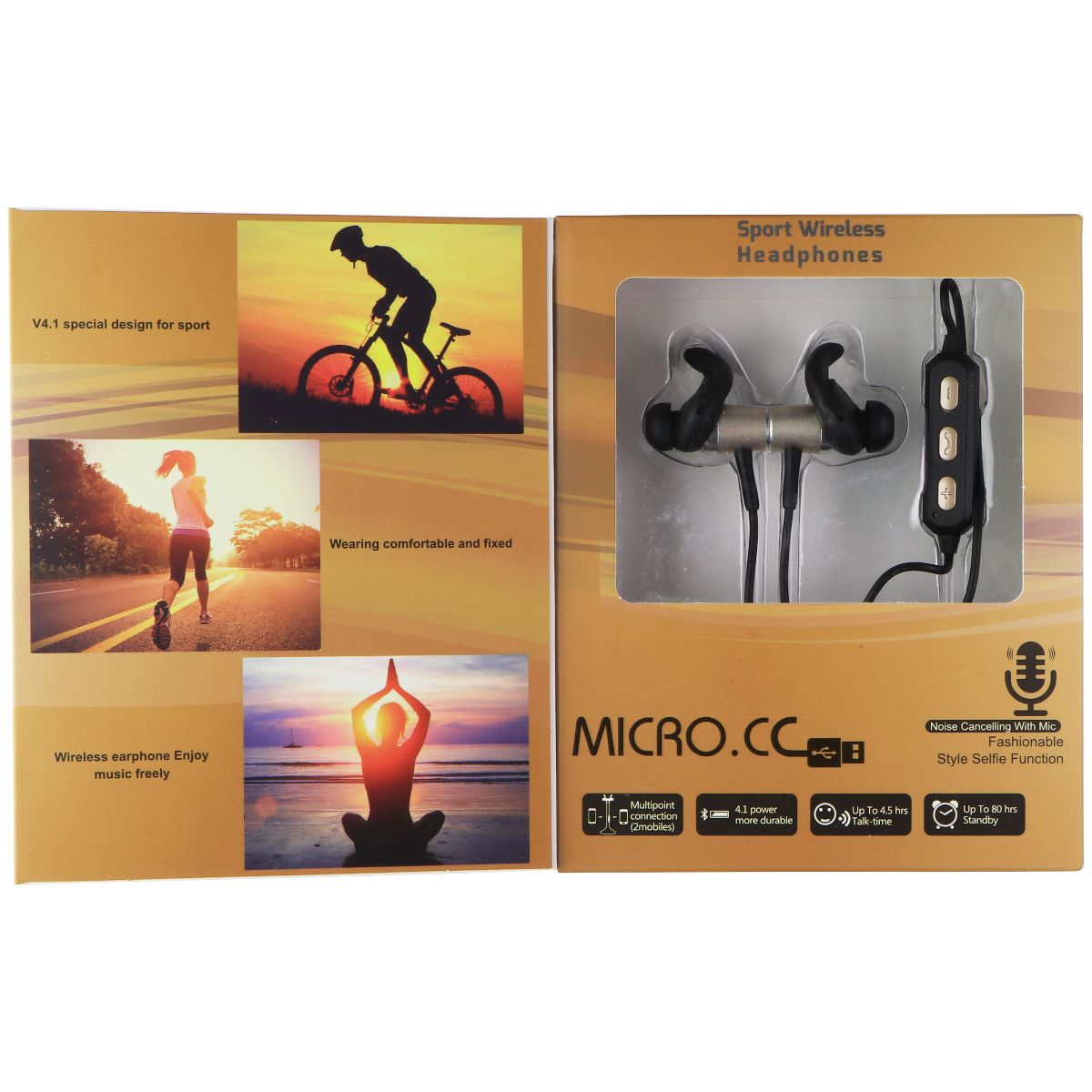 Micro.cc Magnetic Wireless Sports Headphones with Remote/Mic - Gold/Black Portable Audio - Headphones Micro.cc    - Simple Cell Bulk Wholesale Pricing - USA Seller