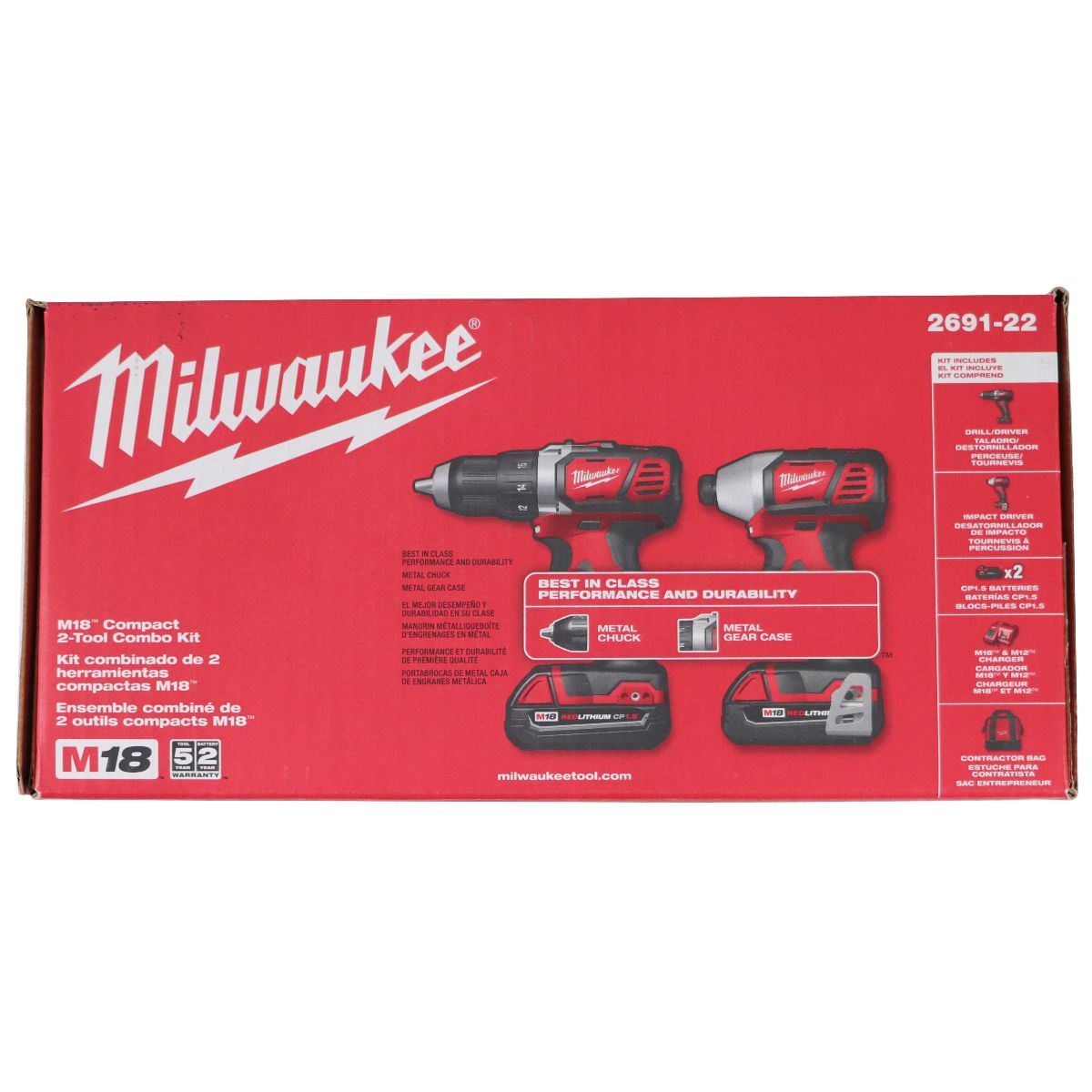 Milwaukee M18 18V Cordless Drill/Impact Driver Kit w/ 2 Batteries & Bag 2691-22