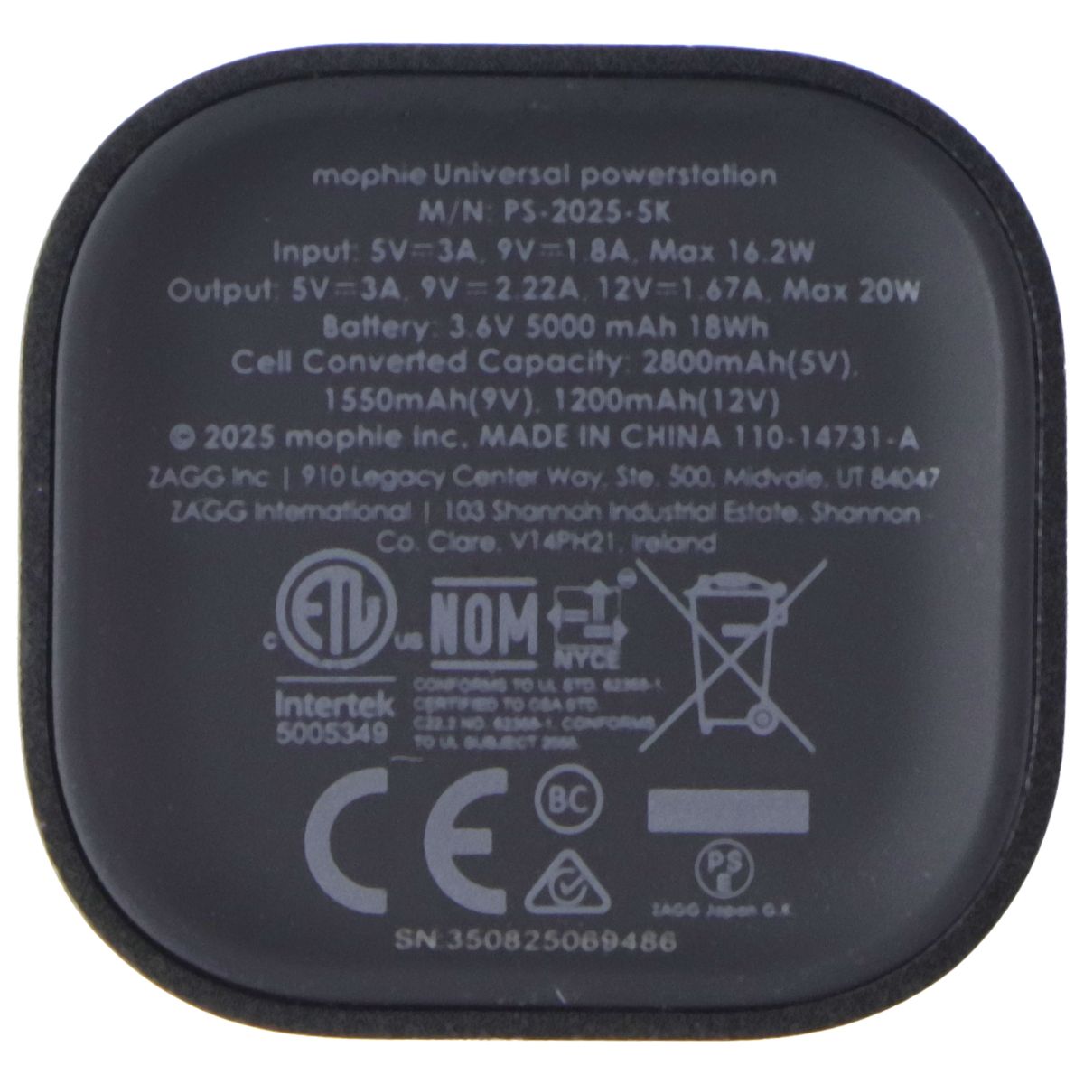 Mophie PowerStation mini Portable Power Bank USB-C - Black (PS-2025-5K) Cell Phone - Chargers & Cradles Mophie - Simple Cell Bulk Wholesale Pricing - USA Seller