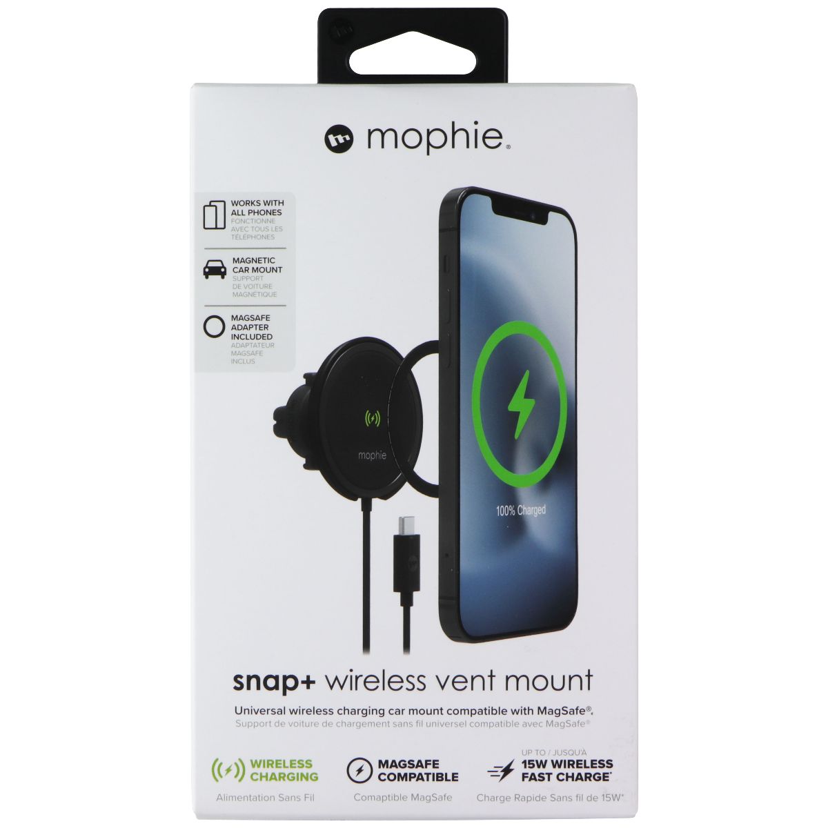 mophie Snap+ Wireless Vent Mount Universal Charger - Black Cell Phone - Chargers & Cradles Mophie - Simple Cell Bulk Wholesale Pricing - USA Seller