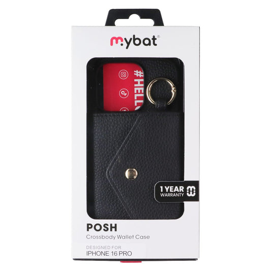 MyBat Posh Leather Crossbody Wallet Case for Apple iPhone 16 Pro - Black Cell Phone - Cases, Covers & Skins MyBat - Simple Cell Bulk Wholesale Pricing - USA Seller