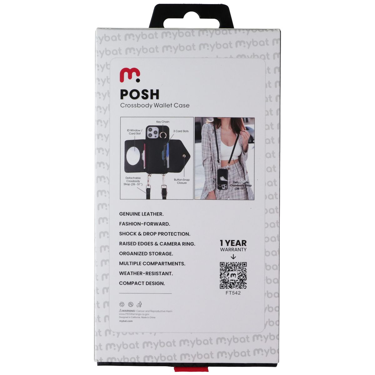 MyBat Posh Leather Crossbody Wallet Case for Apple iPhone 16 Pro - Black