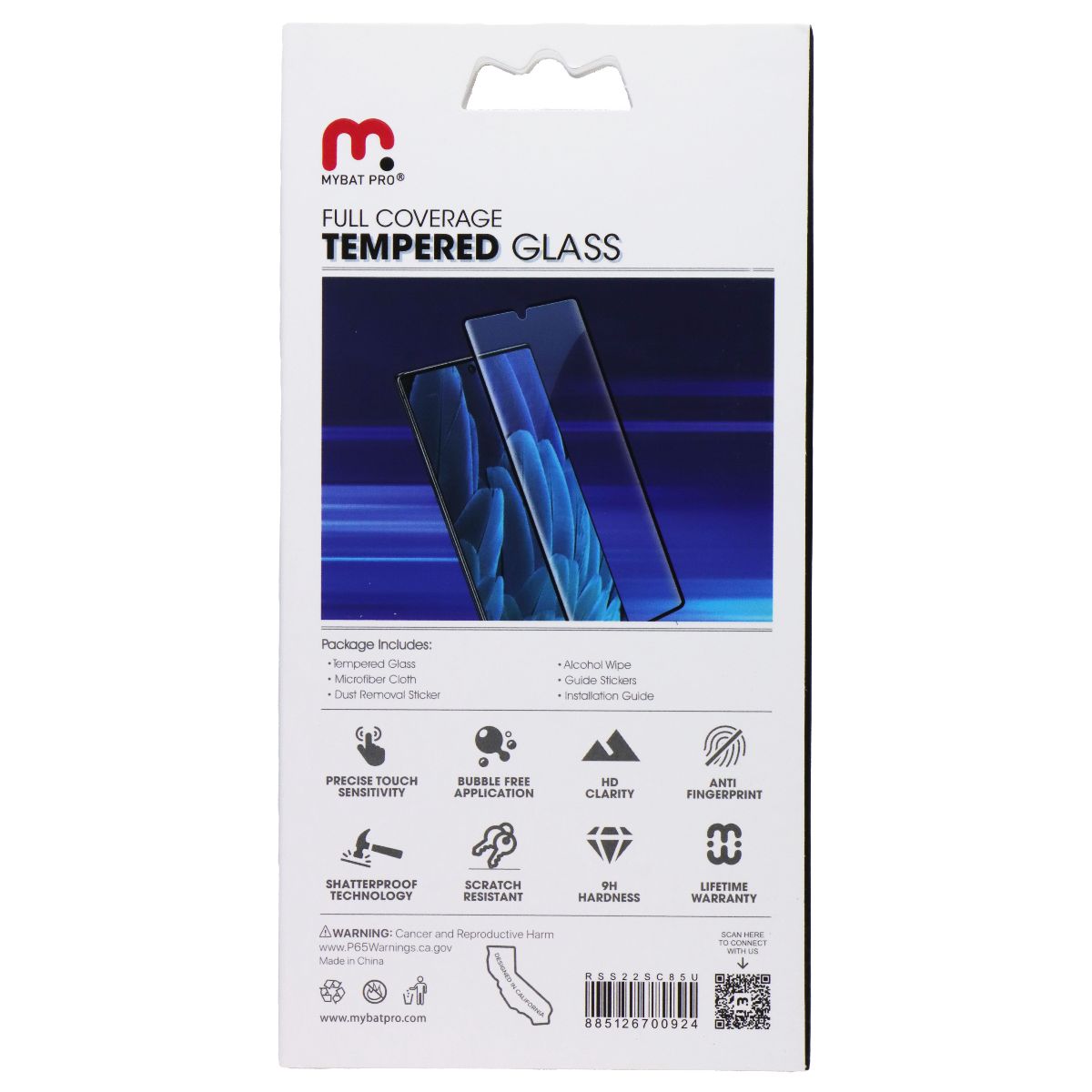 Mybat Pro Full Coverage Tempered Glass for Samsung Galaxy S22 - Clear Cell Phone - Screen Protectors MyBat Pro - Simple Cell Bulk Wholesale Pricing - USA Seller