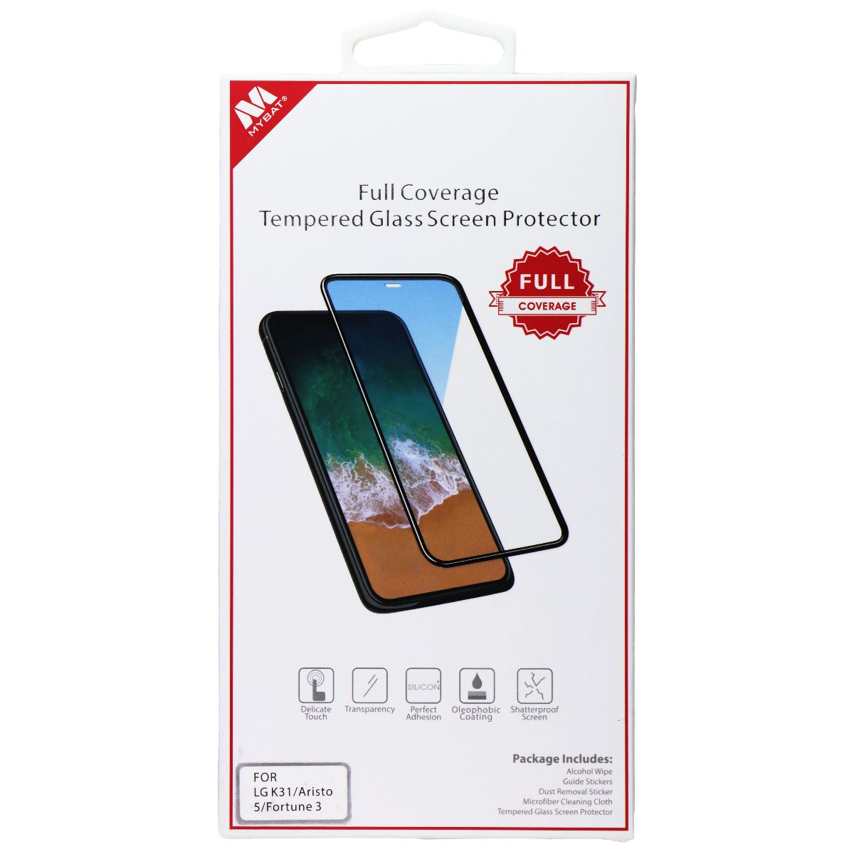 Mybat Full Coverage Tempered Glass Protector for LG K31/Aristo 5/Fortune 3 Cell Phone - Screen Protectors MyBat - Simple Cell Bulk Wholesale Pricing - USA Seller