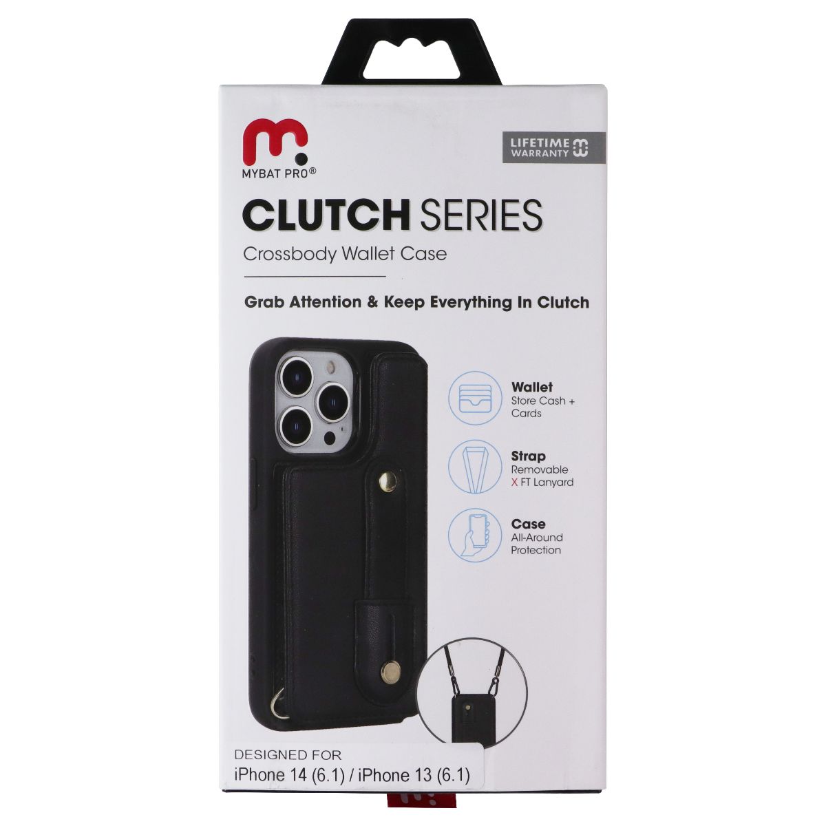 Mybat Pro Clutch Series Crossbody Wallet Case for Apple iPhone 14/13 - Black