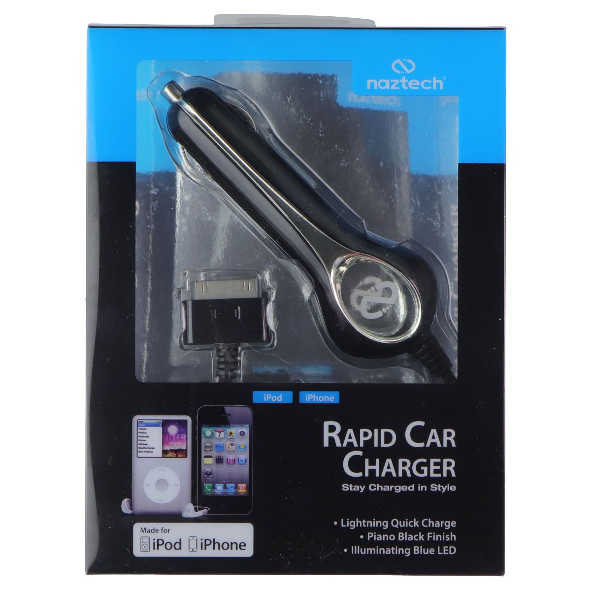 NAZTECH Rapid Car Charger for Apple iPod/iPhone 4 - Black Cell Phone - Chargers & Cradles Naztech - Simple Cell Bulk Wholesale Pricing - USA Seller