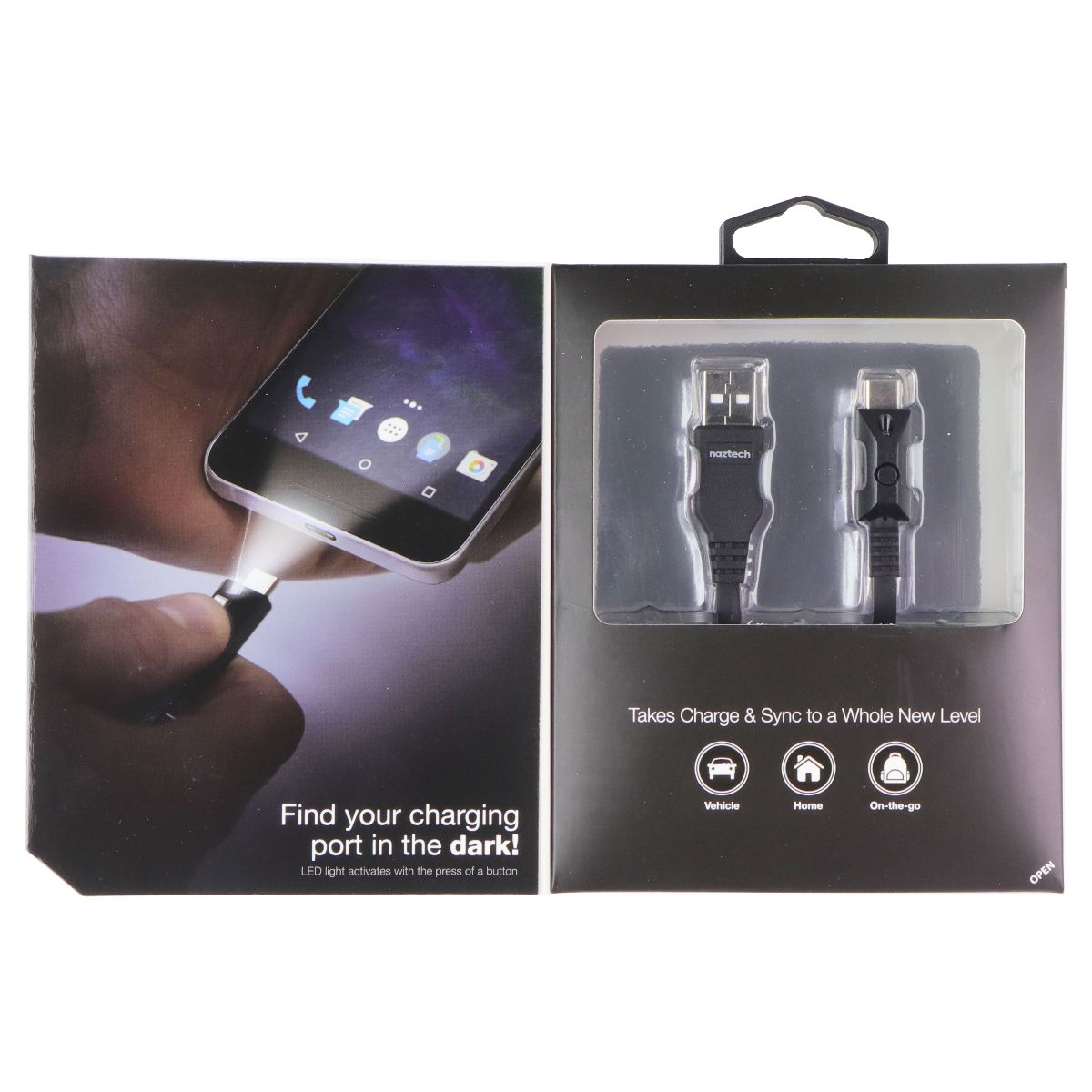 naztech (6ft/1.8m) Lighted USB-C Flat Cable with Built-in LED Flashlight - Black Cell Phone - Cables & Adapters Naztech - Simple Cell Bulk Wholesale Pricing - USA Seller