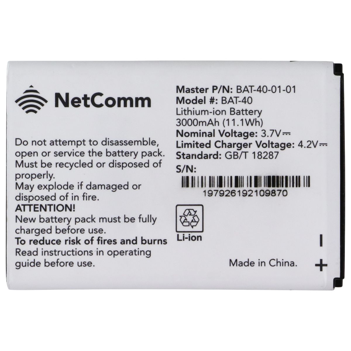 Battery Replacement (BAT-40) for AT&T 4G LTE Wireless Internet Router (IFWA-40)