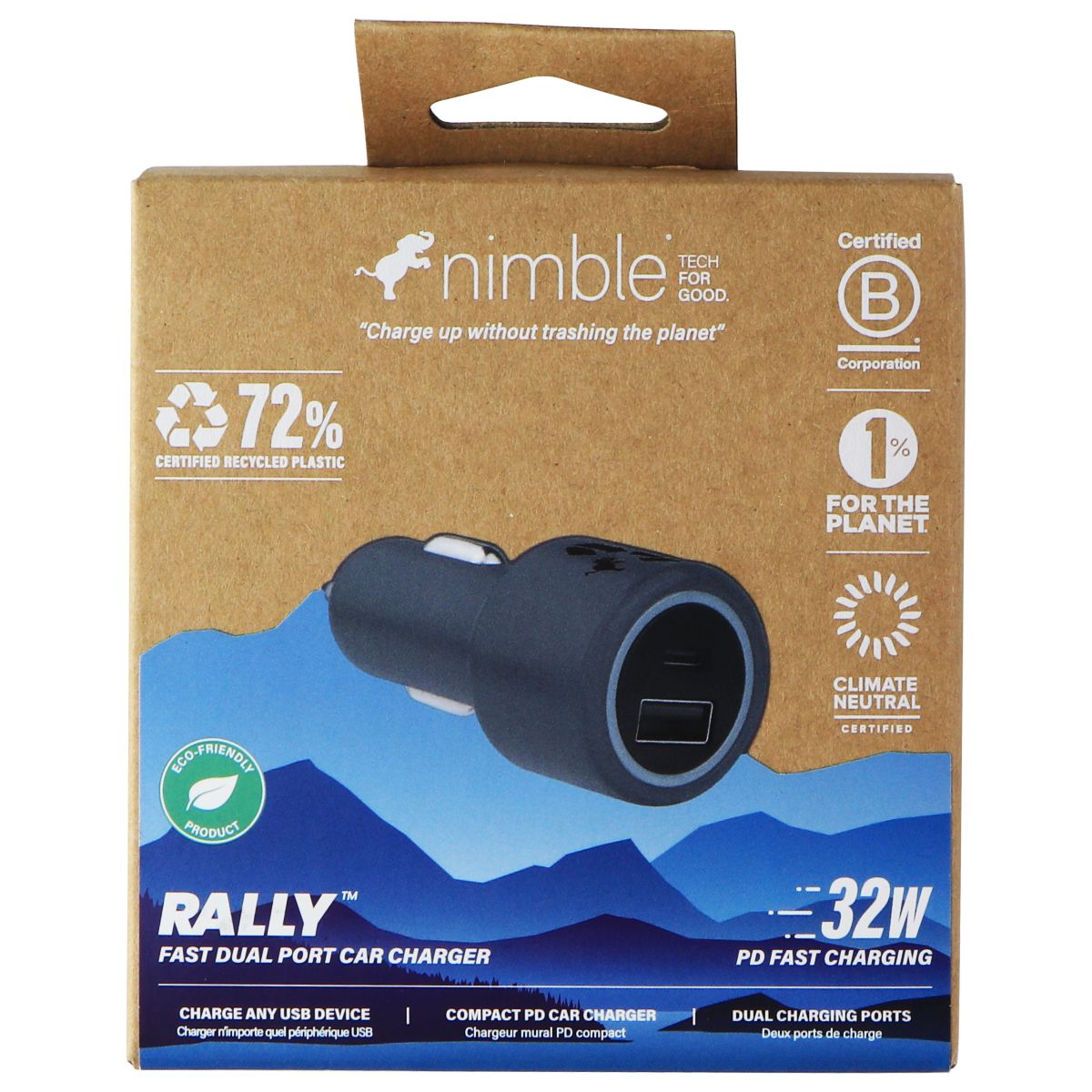 Nimble Rally Fast Dual Port Car Charger (32W) PD Fast Charging - Charcoal Cell Phone - Cables & Adapters Nimble    - Simple Cell Bulk Wholesale Pricing - USA Seller