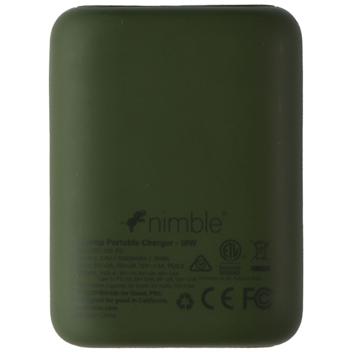 Nimble Eco-Friendly CHAMP 10k PD Portable Charger (NB-CPC-10K-PD) - Green Cell Phone - Chargers & Cradles Nimble    - Simple Cell Bulk Wholesale Pricing - USA Seller
