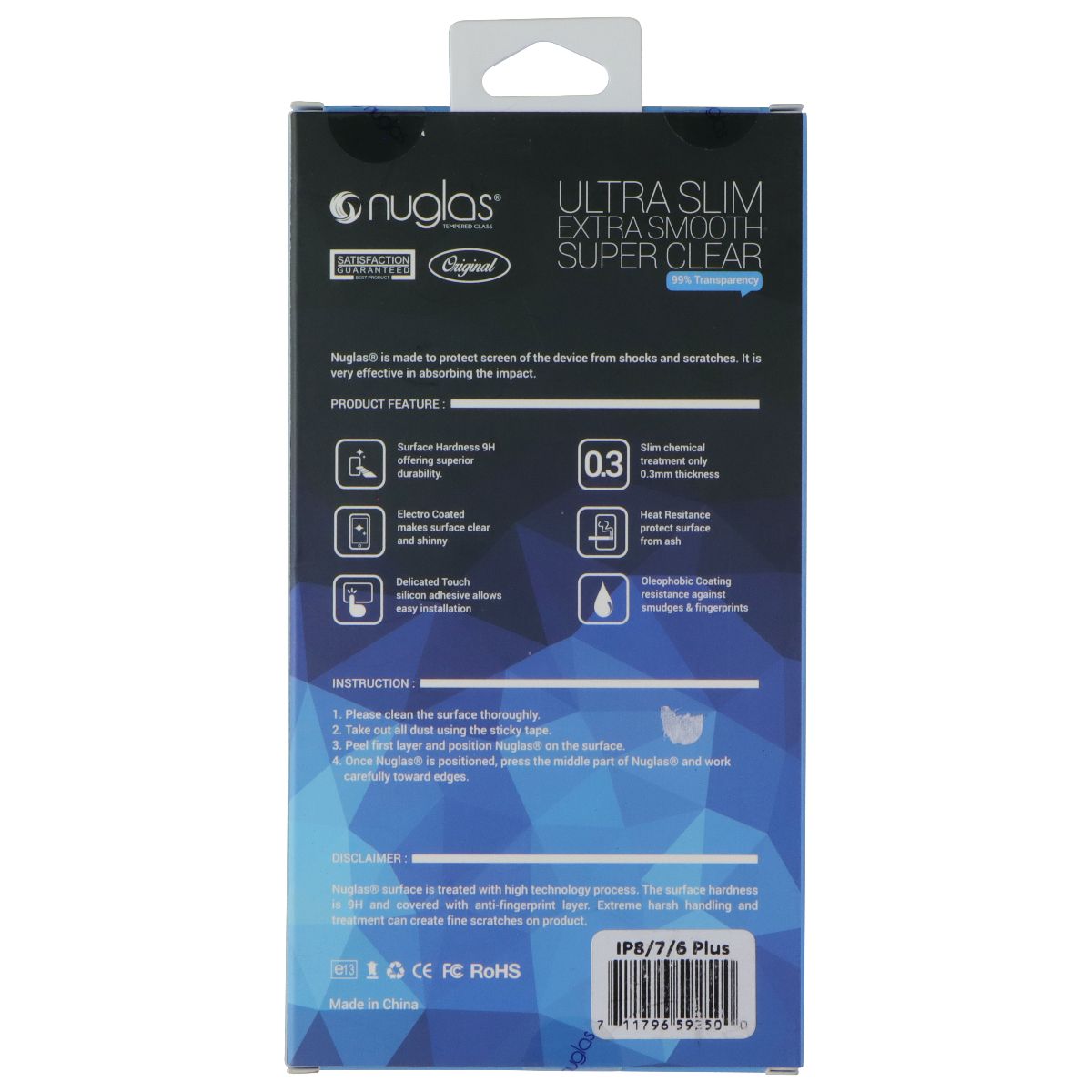 Nuglas Crystal Clear Tempered Glass for Apple iPhone 8 Plus / 7 Plus - Clear Cell Phone - Screen Protectors Nuglas - Simple Cell Bulk Wholesale Pricing - USA Seller