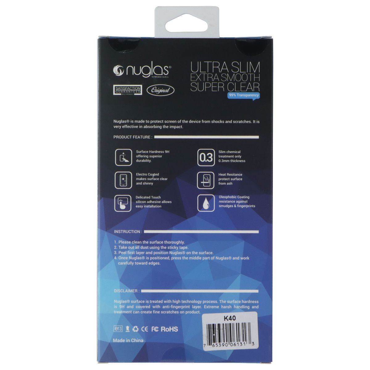 Nuglas Crystal Clear Tempered Glass for LG K40/K12 Plus/X4 (2019) - Clear