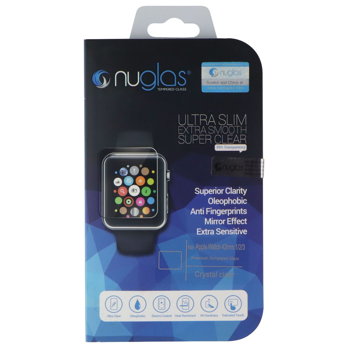 Nuglas Ultra Slim Premium Tempered Glass for Apple Watch 42MM 1/2/3 - Clear Smart Watch Accessories - Screen Protectors Nuglas - Simple Cell Bulk Wholesale Pricing - USA Seller