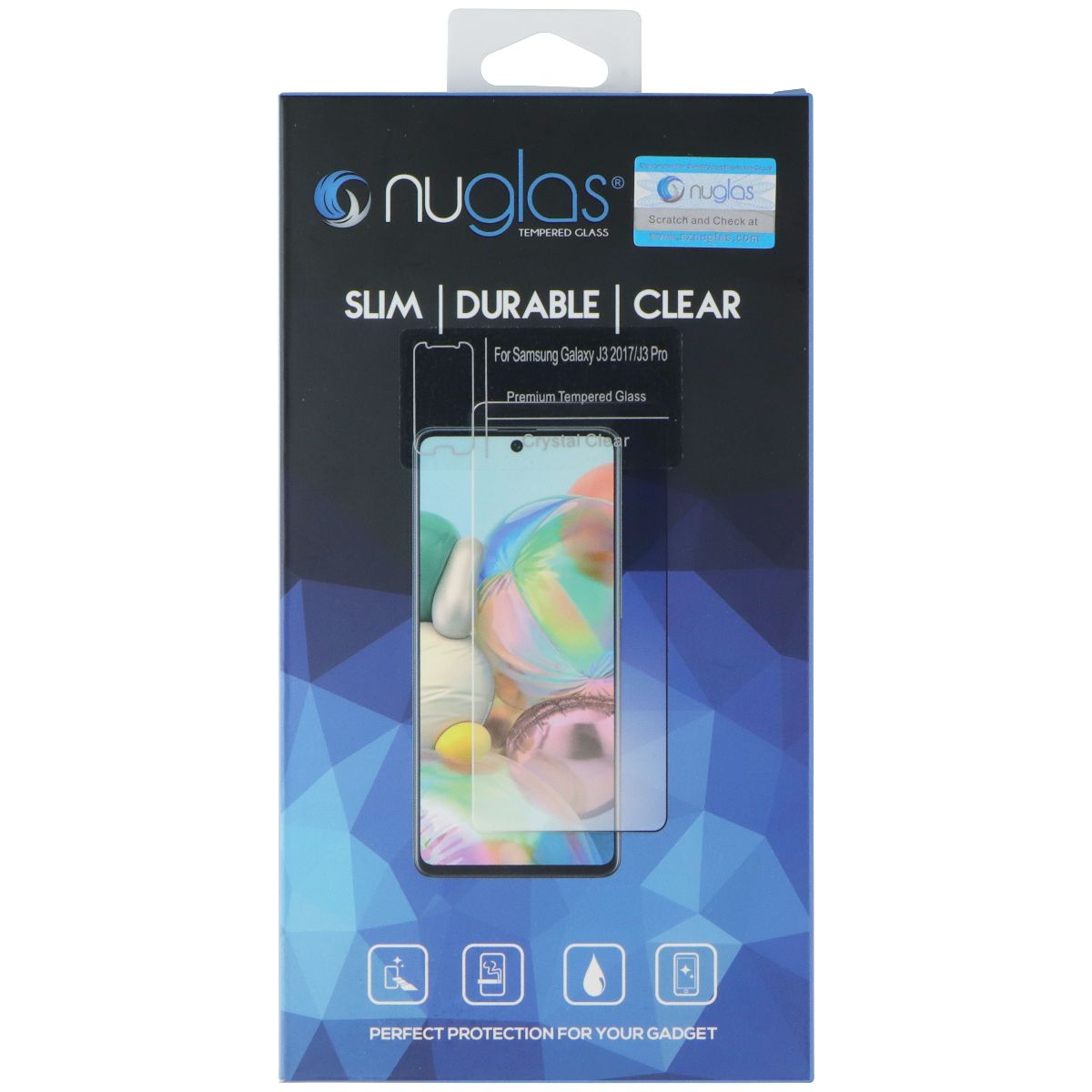 Nuglas Crystal Clear Tempered Glass for Samsung Galaxy J3 2017 / J3 Pro - Clear Cell Phone - Screen Protectors Nuglas - Simple Cell Bulk Wholesale Pricing - USA Seller