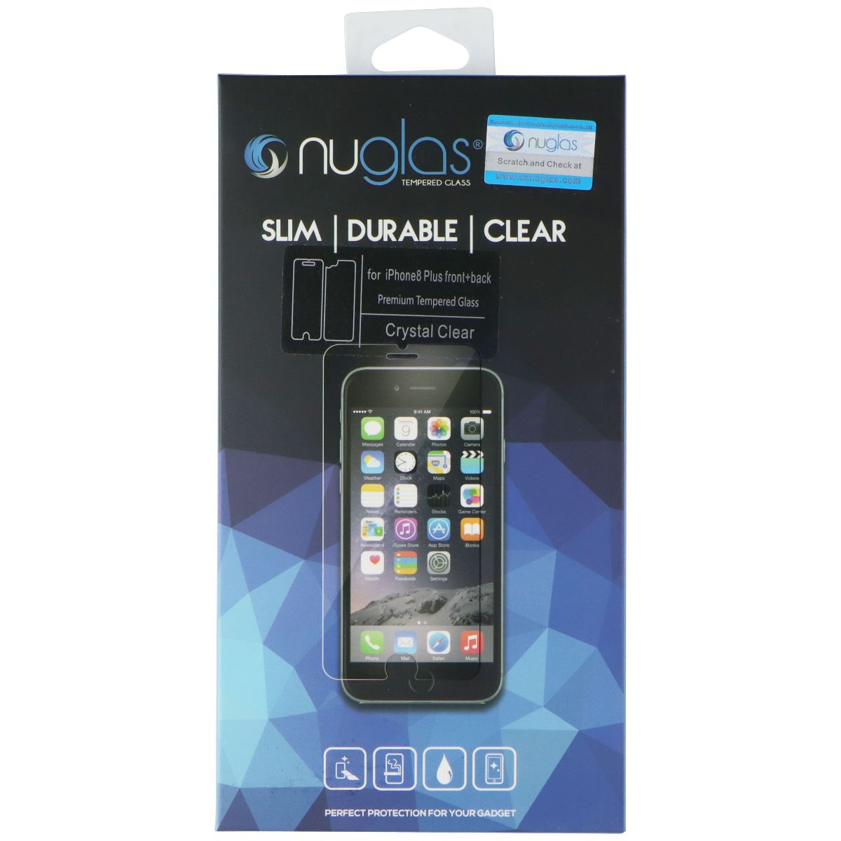 Nuglas Crystal Clear Tempered Glass (Front + Back) for iPhone 8 Plus - Clear Cell Phone - Screen Protectors Nuglas - Simple Cell Bulk Wholesale Pricing - USA Seller