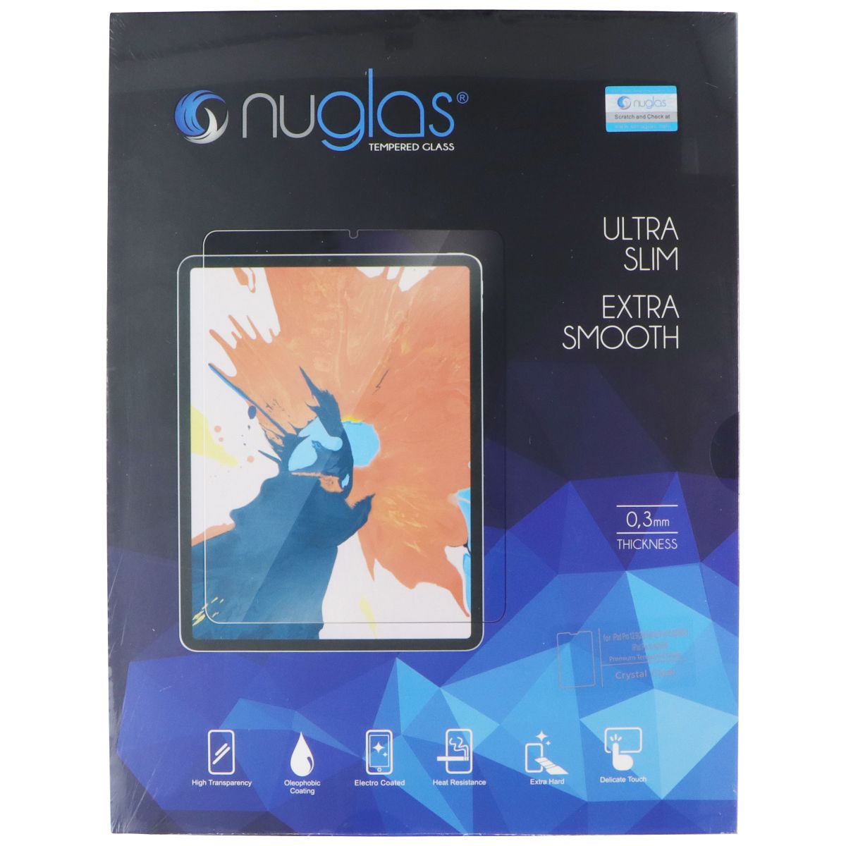Nuglas Crystal Clear Series Tempered Glass for iPad Pro 12.9 (2021-2018) iPad/Tablet Accessories - Screen Protectors Nuglas - Simple Cell Bulk Wholesale Pricing - USA Seller