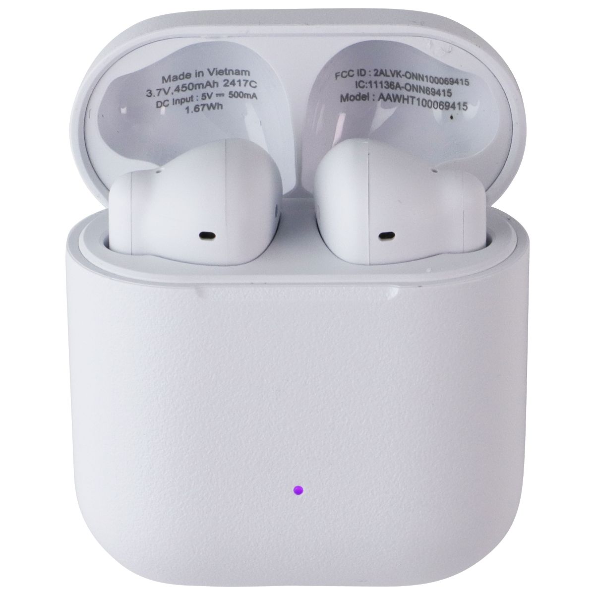 Onn Bluetooth Wireless Earphones w/Noise-Canceling Mic and Charging Case - White
