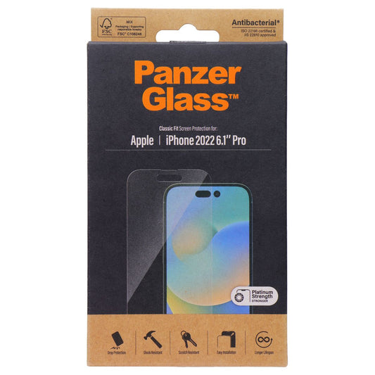 PanzerGlass Platinum Strength Classic Fit Screen Protector for iPhone 14 Pro Cell Phone - Screen Protectors PanzerGlass - Simple Cell Bulk Wholesale Pricing - USA Seller