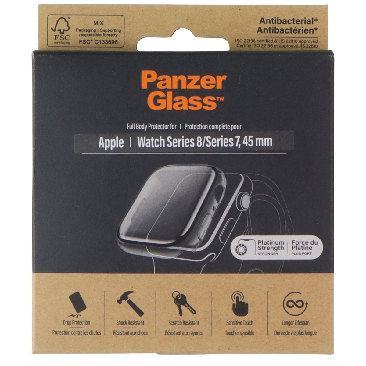 PanzerGlass 45mm Full Body Watch Protector for Apple Watch Series 8/7 - Black Smart Watch Accessories - Smart Watch Cases PanzerGlass - Simple Cell Bulk Wholesale Pricing - USA Seller