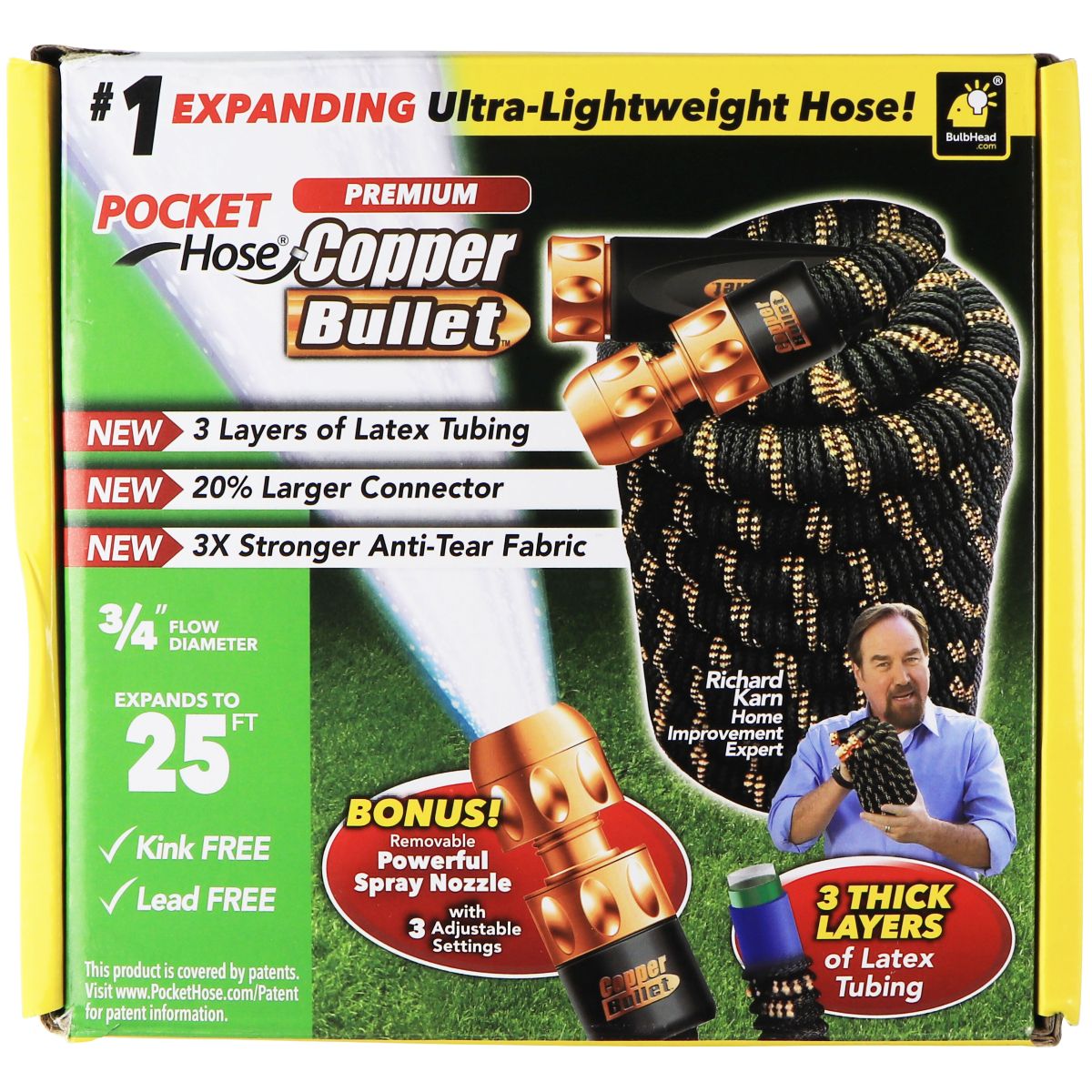 PocketHose Premium Copper Bullet Water Hose with Nozzle - 25 Ft - Copper / Black Other Sporting Goods PocketHose - Simple Cell Bulk Wholesale Pricing - USA Seller