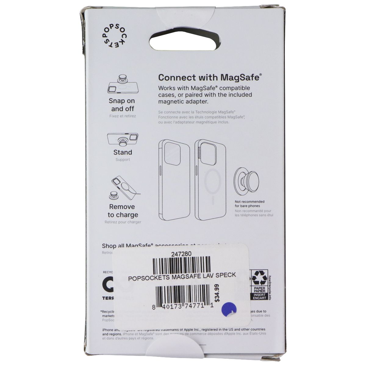 PopSockets Phone Grip & Stand for MagSafe with Adapter Ring - Sugar Plum Speckle Cell Phone - Other Accessories PopSockets - Simple Cell Bulk Wholesale Pricing - USA Seller