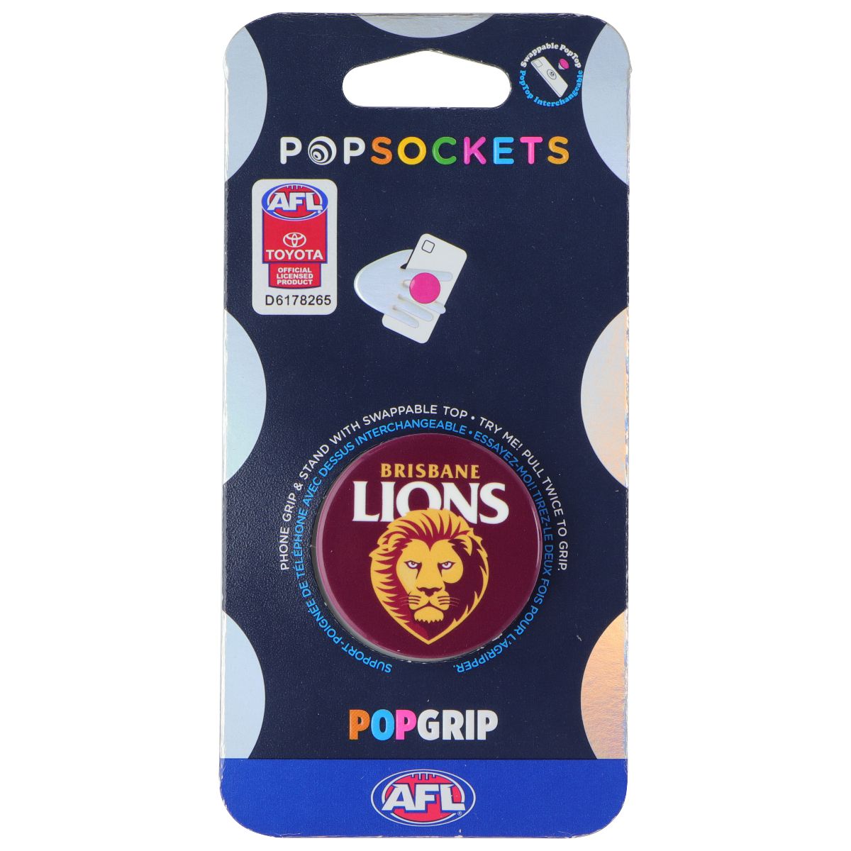 PopSockets PopGrip Expanding Stand Grip w/ Swappable Top - AFL Brisbane Lions Cell Phone - Mounts & Holders PopSockets - Simple Cell Bulk Wholesale Pricing - USA Seller