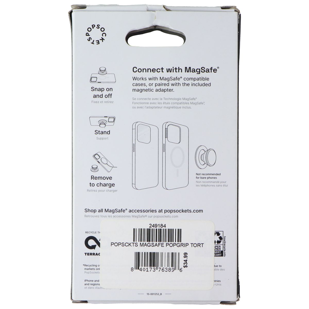 PopSockets Magnetic Grip and Stand for MagSafe - Tortoise Cell Phone - Mounts & Holders PopSockets - Simple Cell Bulk Wholesale Pricing - USA Seller