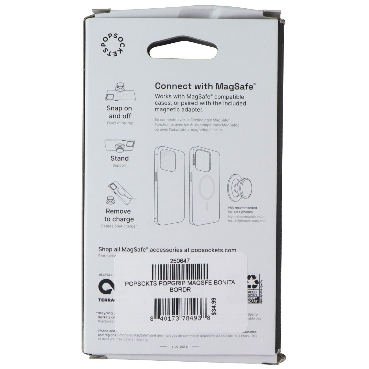 PopSockets Magnetic Phone Grip & Stand for MagSafe - Bonita Border Cell Phone - Mounts & Holders PopSockets - Simple Cell Bulk Wholesale Pricing - USA Seller