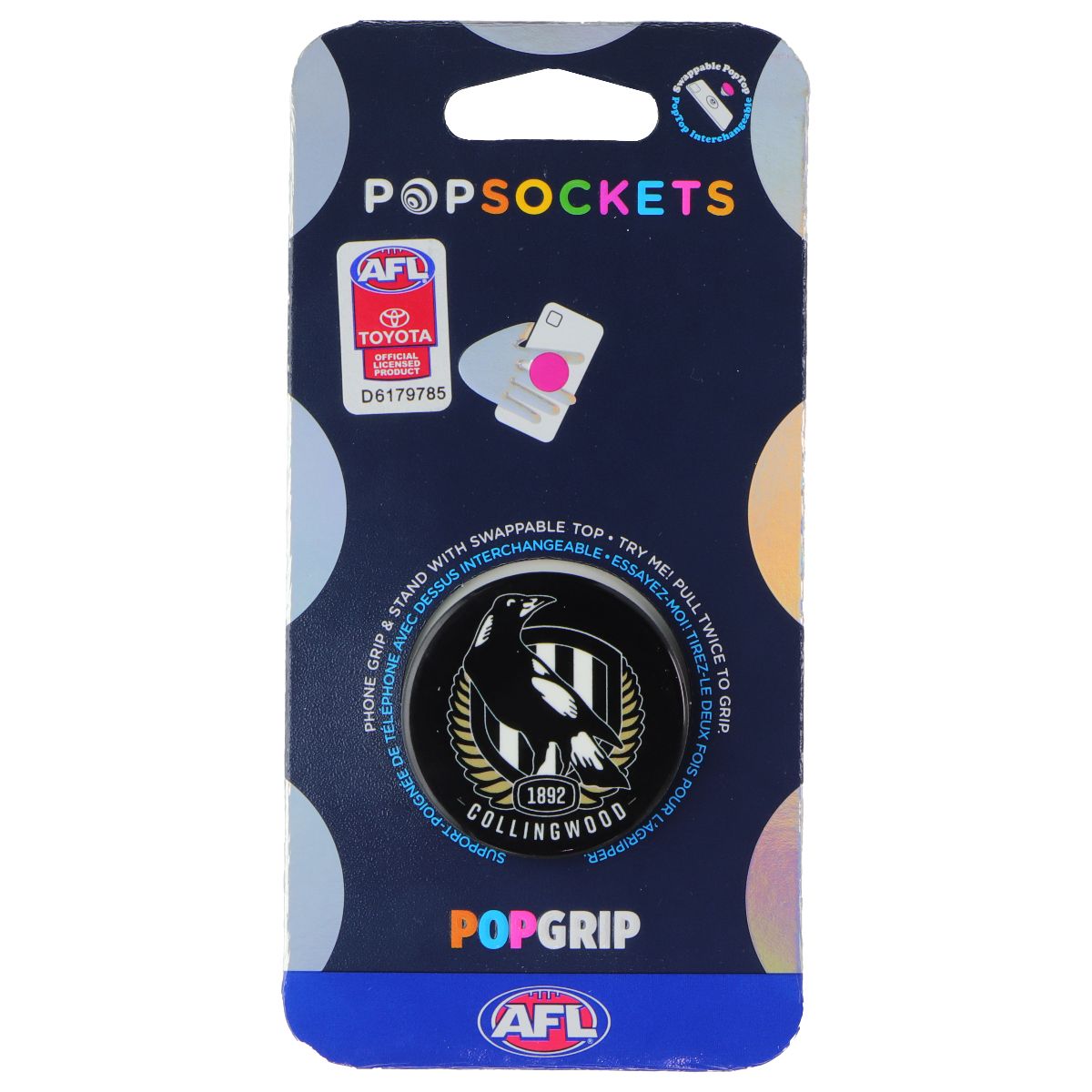 PopSockets PopGrip Expanding Stand Grip w/Swap Top - AFL Collingwood Magpies Cell Phone - Mounts & Holders PopSockets - Simple Cell Bulk Wholesale Pricing - USA Seller