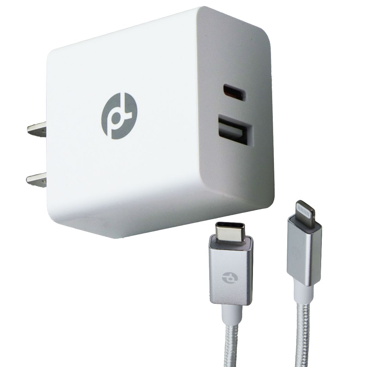 PowerLab USB-C to Lightning (8-Pin) Cable + USB-C/USB-A Wall Charger - White Cell Phone - Chargers & Cradles PowerLab - Simple Cell Bulk Wholesale Pricing - USA Seller