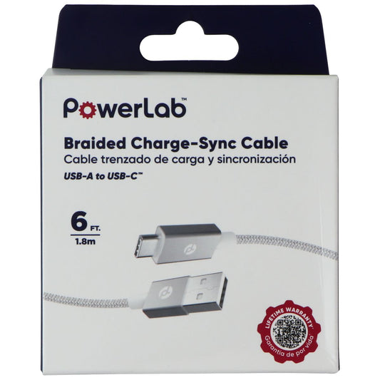 PowerLab 6FT Braided USB to USB-C Charging Cable - White Cell Phone - Cables & Adapters PowerLab    - Simple Cell Bulk Wholesale Pricing - USA Seller