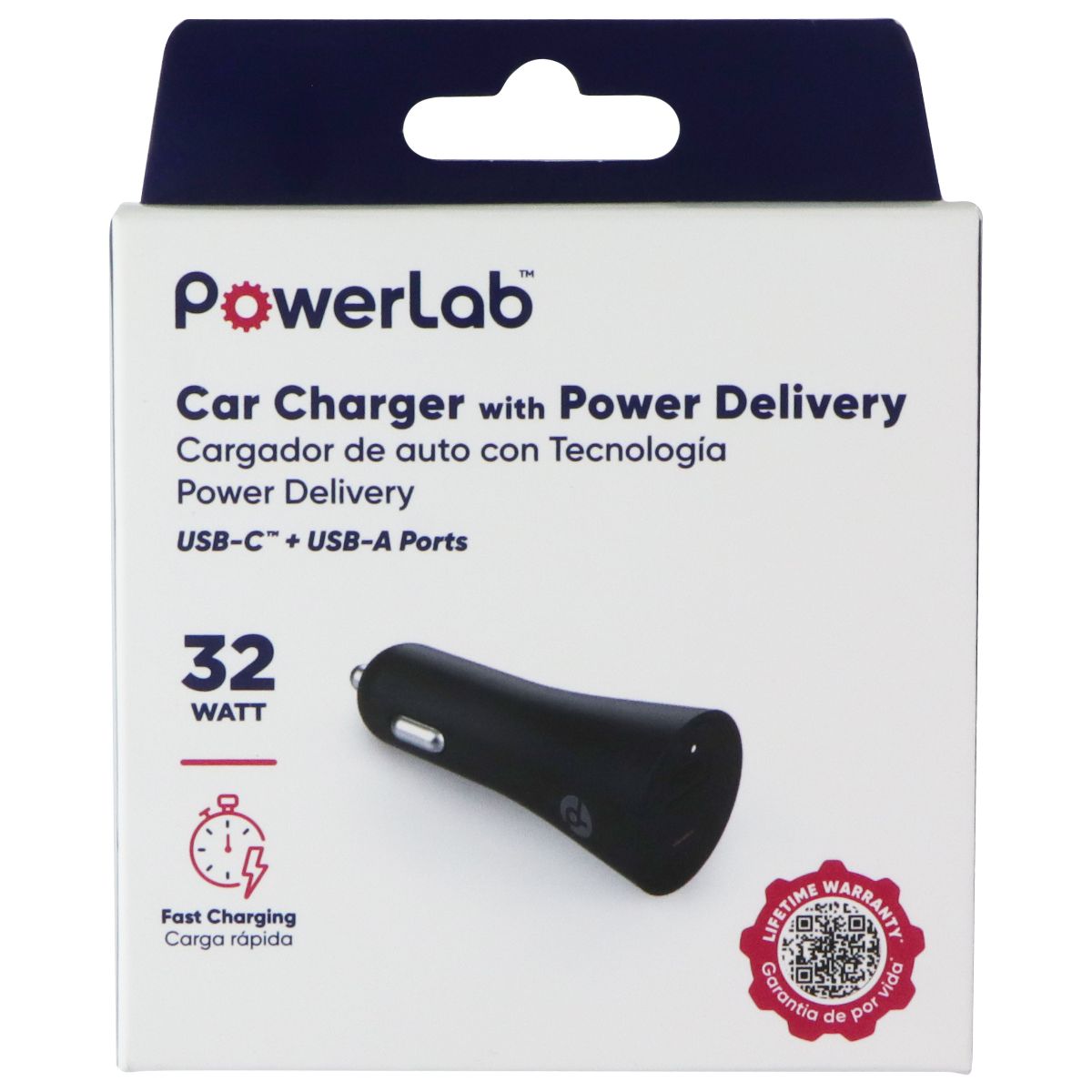 PowerLab 32W USB-C / USB-A Car Charger with Power Delivery - Black