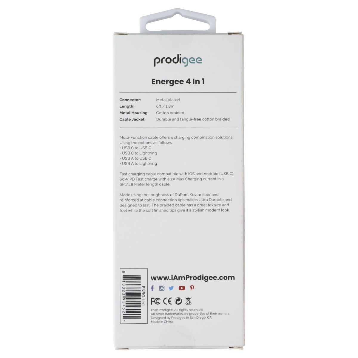 Prodigee Energee 6 Foot 4 in 1  (USB-C/USB-A/Lightning (8-Pin)) Cable - Black
