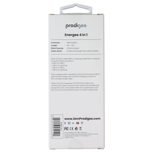 Prodigee Energee 6 Foot 4 in 1  (USB-C/USB-A/Lightning (8-Pin)) Cable - Black