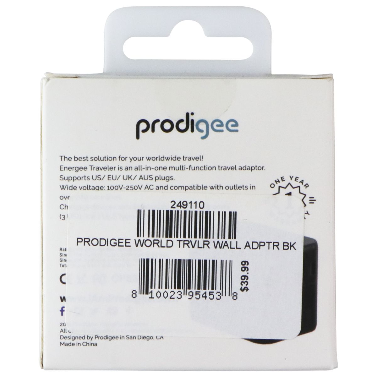 Prodigee Energee World Traveler USB-C/USB-A AC Travel Adapter - Black Cell Phone - Chargers & Cradles Prodigee - Simple Cell Bulk Wholesale Pricing - USA Seller