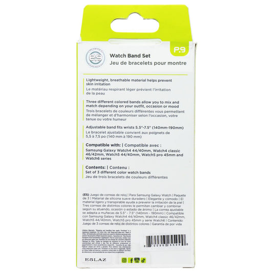 PureGear 3 Pack Silicone Watch Band Set for Samsung Galaxy Watch 6/5/4 Smart Watch Accessories - Watch Bands PureGear - Simple Cell Bulk Wholesale Pricing - USA Seller