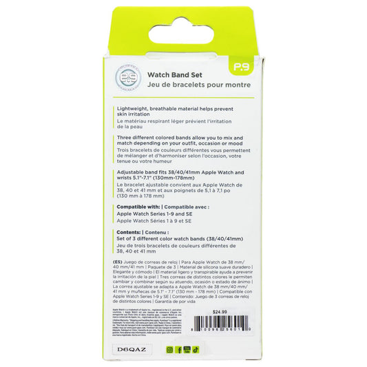 PureGear 3 Pack Silicone Watch Band Set for Apple Watch (38/40/41mm) Smart Watch Accessories - Watch Bands PureGear - Simple Cell Bulk Wholesale Pricing - USA Seller