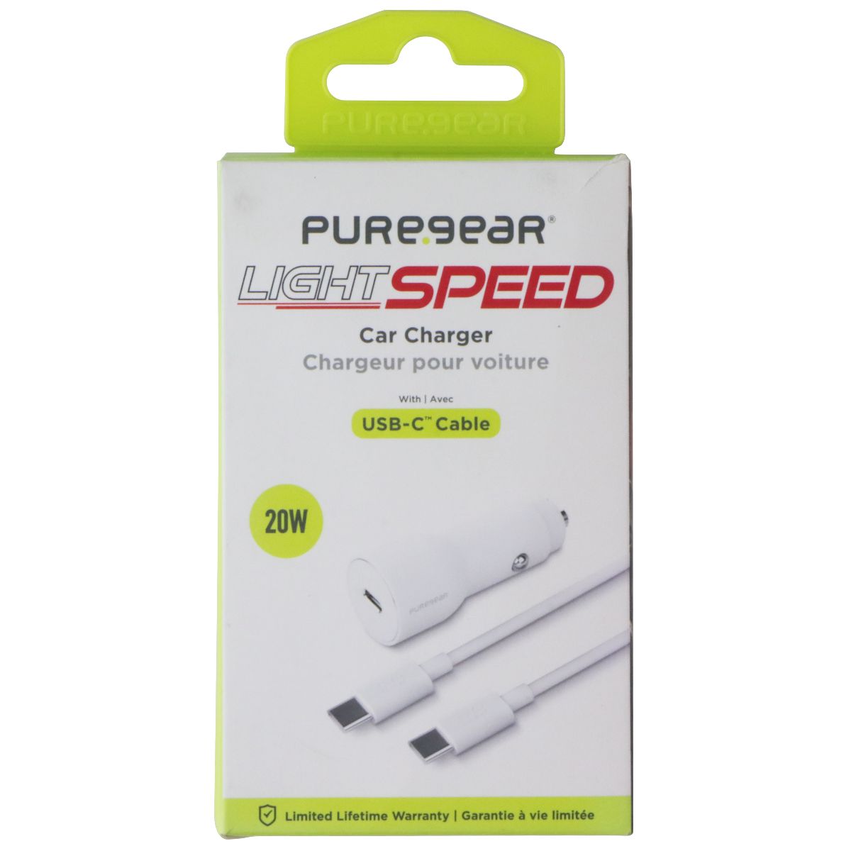 PureGear Light Speed 4 Foot 2.0 USB-C Cable and 20W Car Charger - White Cell Phone - Cables & Adapters PureGear - Simple Cell Bulk Wholesale Pricing - USA Seller