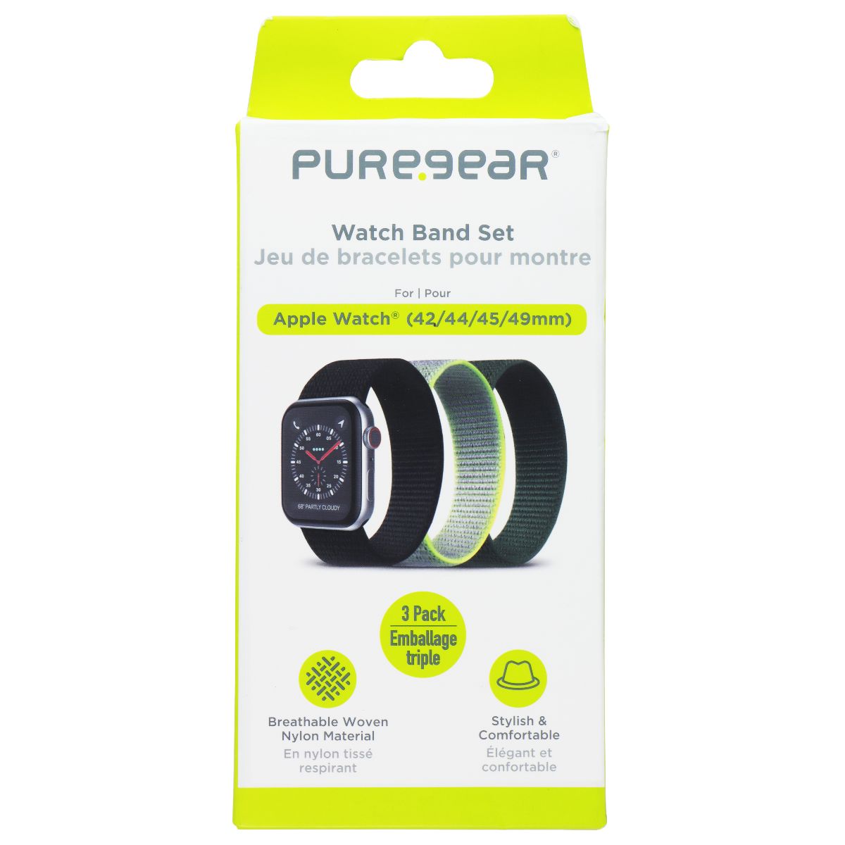 PureGear 3 Pack Nylon & Velcro Watch Band Set for Apple Watch (42/44/45/49mm) Smart Watch Accessories - Watch Bands PureGear - Simple Cell Bulk Wholesale Pricing - USA Seller