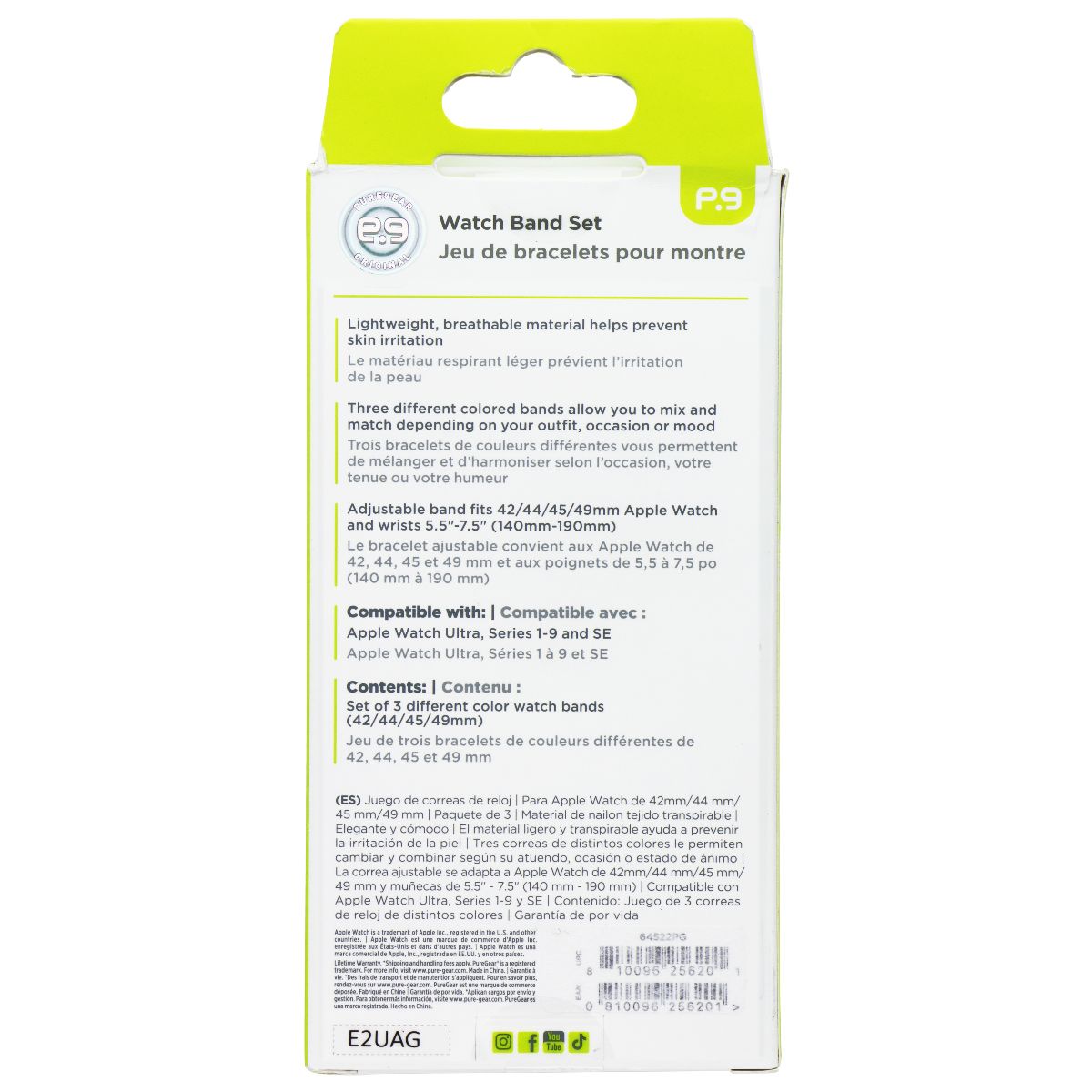 PureGear 3 Pack Nylon & Velcro Watch Band Set for Apple Watch (42/44/45/49mm) Smart Watch Accessories - Watch Bands PureGear - Simple Cell Bulk Wholesale Pricing - USA Seller