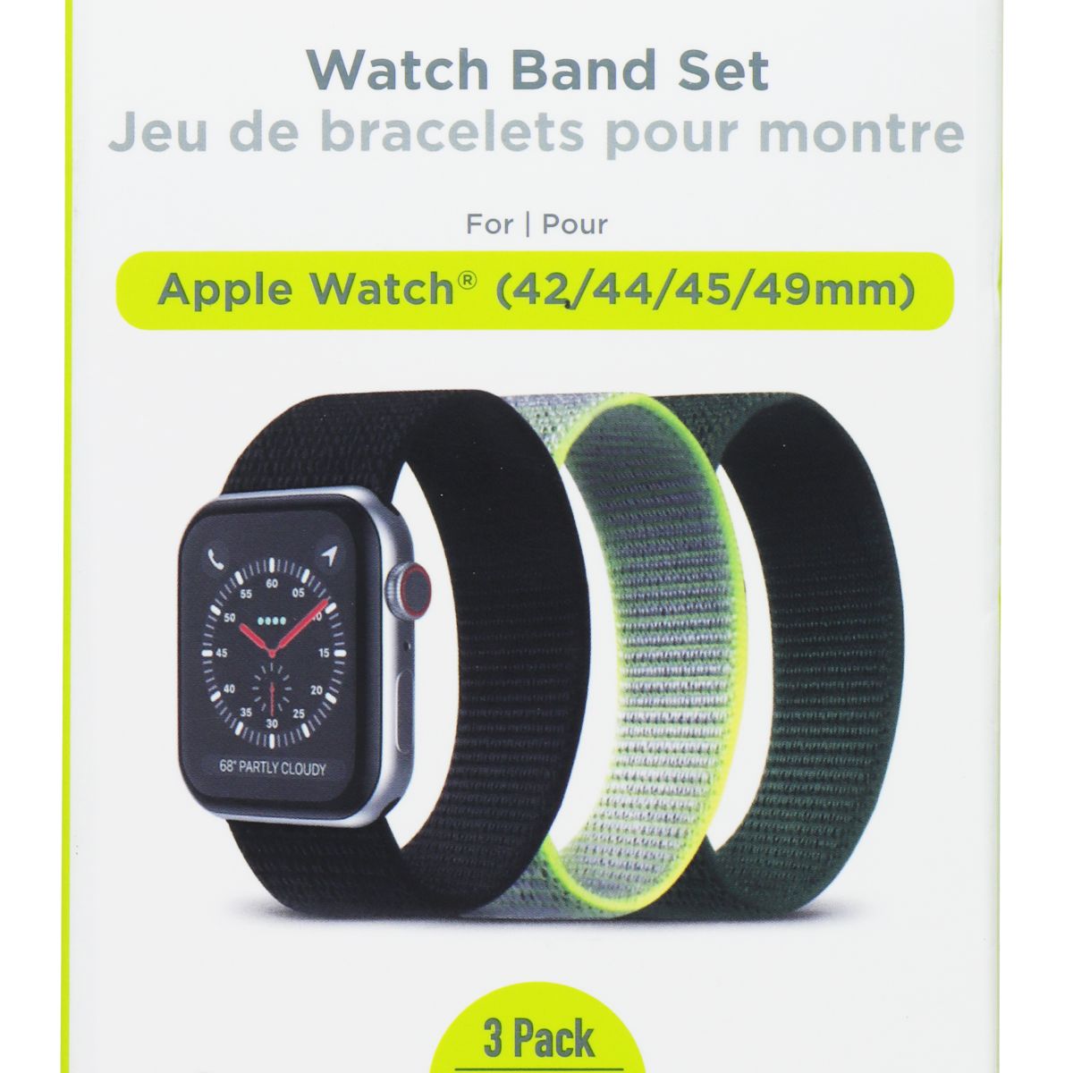 PureGear 3 Pack Nylon & Velcro Watch Band Set for Apple Watch (42/44/45/49mm) Smart Watch Accessories - Watch Bands PureGear - Simple Cell Bulk Wholesale Pricing - USA Seller