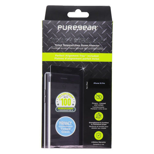 PureGear Privacy Steel 360 Series Screen Protector for iPhone 16 Pro Cell Phone - Screen Protectors PureGear - Simple Cell Bulk Wholesale Pricing - USA Seller