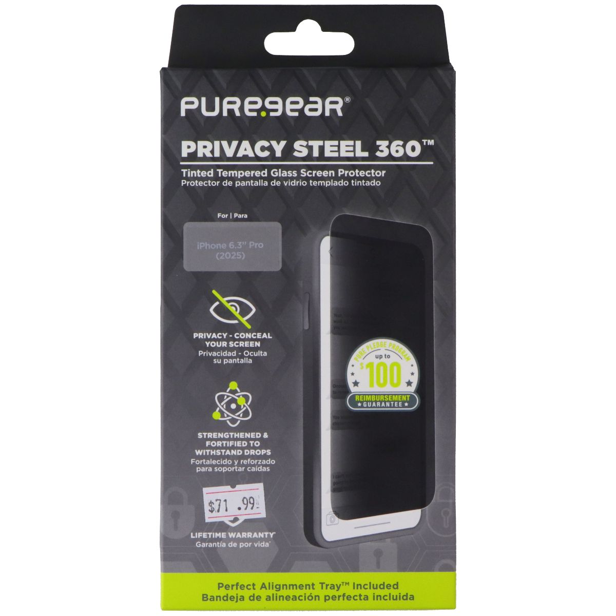 PureGear Steel 360 Glass Screen Protector for Apple iPhone 17 Pro - Privacy Cell Phone - Screen Protectors PureGear - Simple Cell Bulk Wholesale Pricing - USA Seller