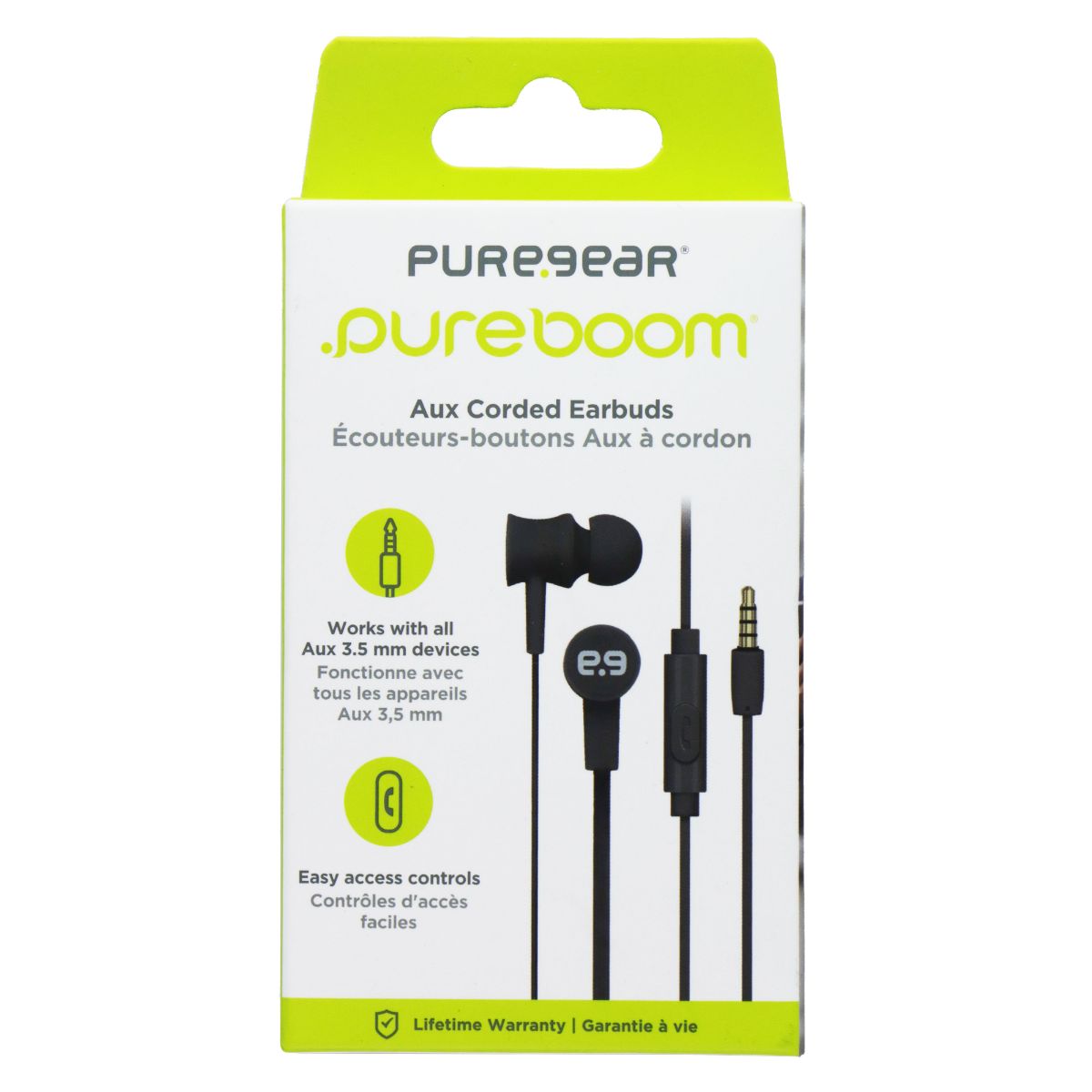 PureGear PureBoom 3.5mm Aux Corded Earbuds - Black (63615PG) Portable Audio - Headphones PureGear - Simple Cell Bulk Wholesale Pricing - USA Seller