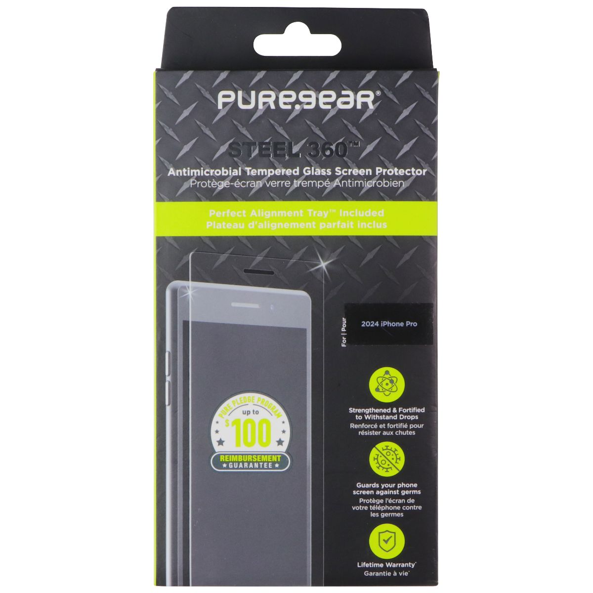 PureGear Steel 360 Tempered Glass Screen Protector for Apple iPhone 16 Pro Cell Phone - Screen Protectors PureGear - Simple Cell Bulk Wholesale Pricing - USA Seller