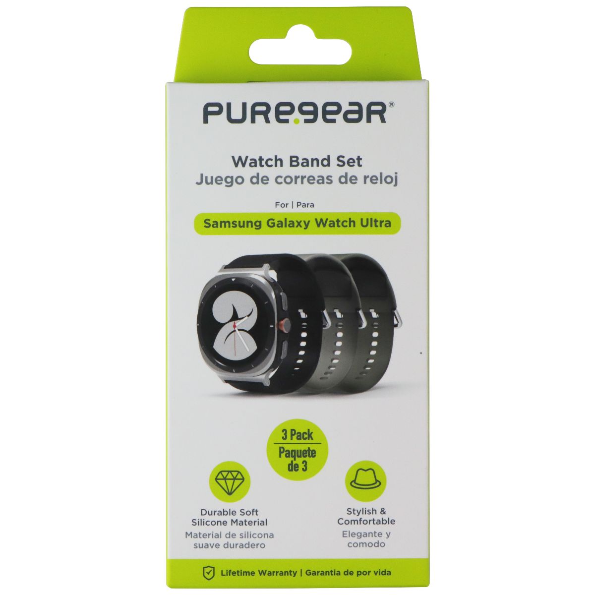 PureGear Watch Band Set for Samsung Galaxy Watch Ultra - 3 Pack Black/Gray/Green Smart Watch Accessories - Watch Bands PureGear - Simple Cell Bulk Wholesale Pricing - USA Seller